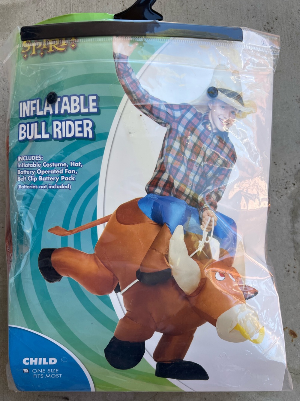 Spirit Inflatable Bull Rider Costume in Brown and Blue